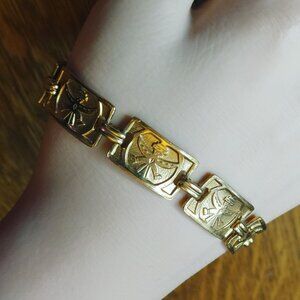 Panel Links Bracelet Vintage MCM Phoenix Thunderbird Kachina Dancer Gold Tone
